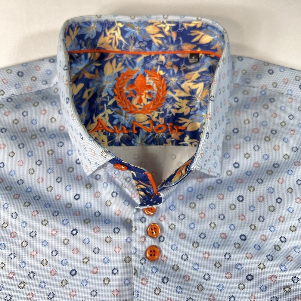 Au Noir Men's Blue Abstract Button Up Long Sleeve Cotton Collared Dress Shirt s6